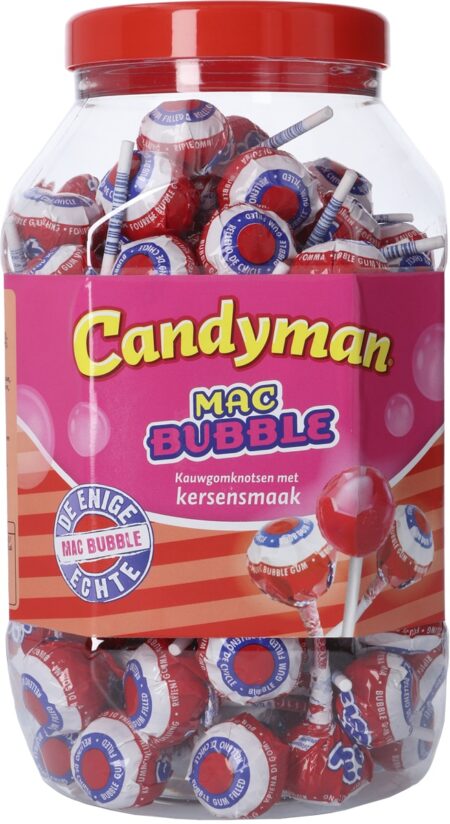 Candyman Mac Bubble Cherry Lolli Pop Chewing Gum (100 pcs)